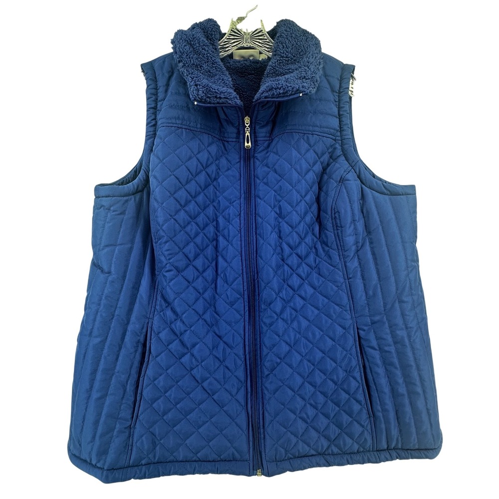 Denim & Co Blue Quilted Puffer Vest Fleece Lined 1X Cozy Layering
